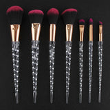 Fashion 7pcs Unicorn Brushes Set Crystal Spiral Handle Foundation Blending Power Makeup Brushes Set Cosmetic Beauty  pinceaux