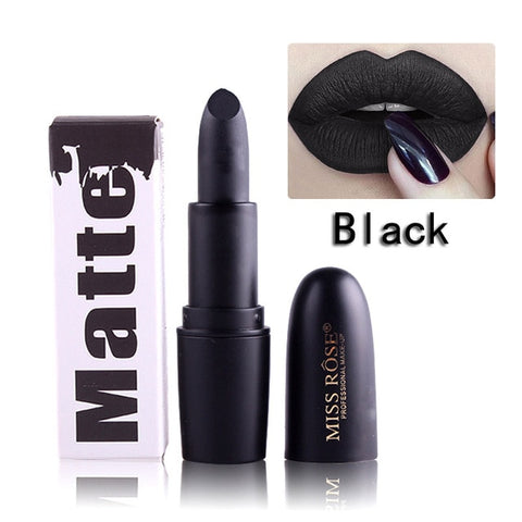 2018 Fashion Matte Lips Stick Color Cosmetics Long Lasting Pigment Miss Rose Brand Waterproof Shimmer Gold Black Lipstick Makeup