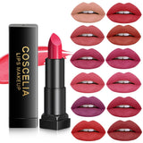 COSCELIA Waterproof Nude Matte Velvet Glossy Lip Gloss Lipstick Lip Sexy Red Lip Tint 12 Colors Women Fashion Makeup Gift
